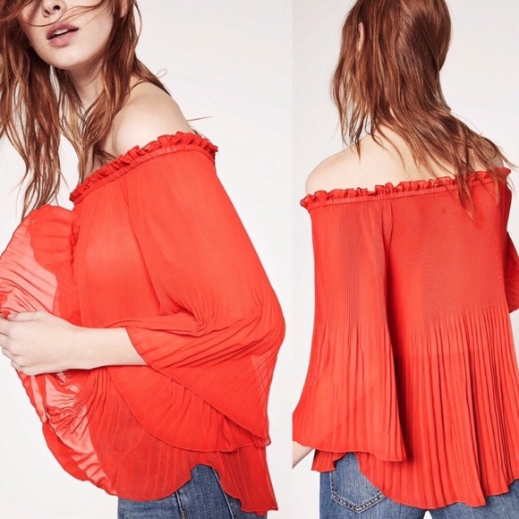 Zara Tops - Zara Woman Red Pleated Off Shoulder Blouse Size L